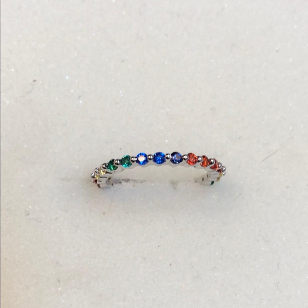 925 Sterling Silver Rainbow Eternity Ring - Picture 4 of 5